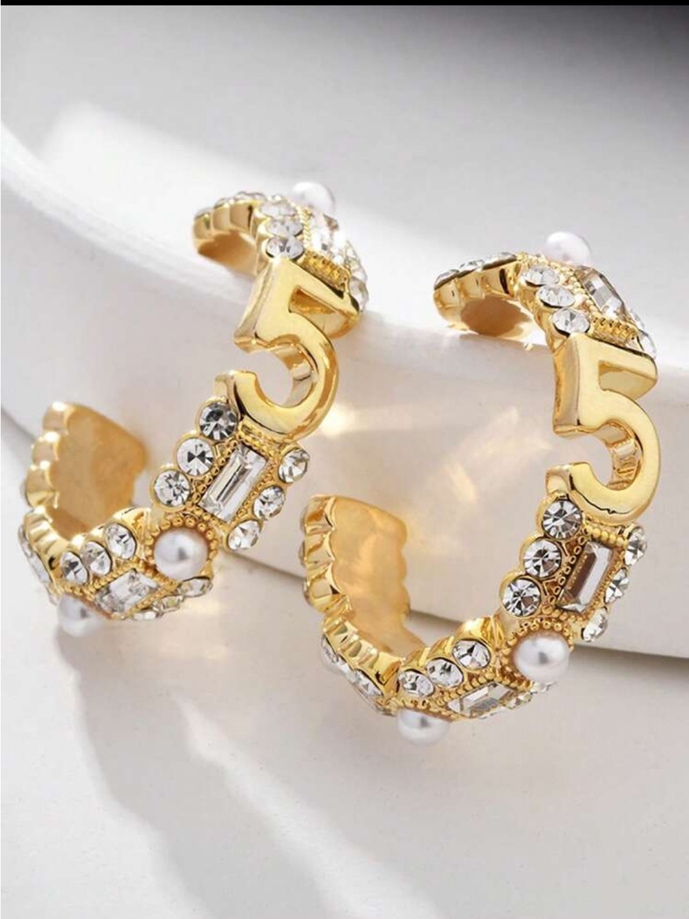 New Classy GoldTone, pearl and crystal hoop earrings luxury